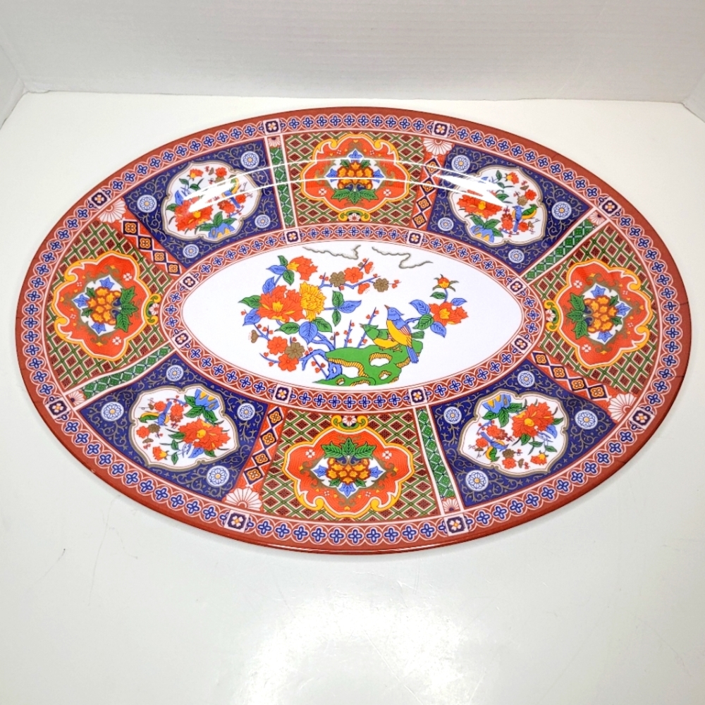 Chinese Melamine Chalice Tai Hong Platter Red Peony Blue Oval No. 2016A NWOT